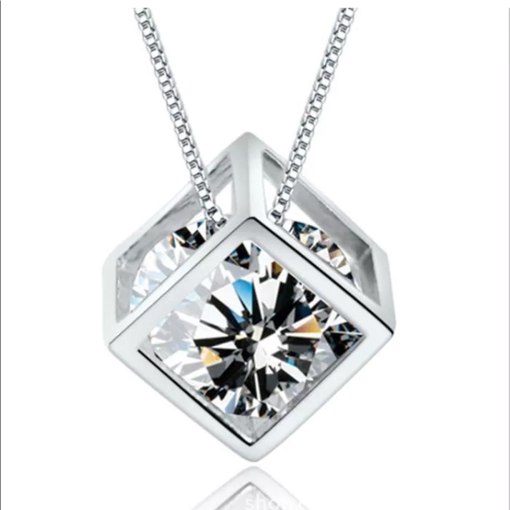 NEW Silver Crystal Cube Necklace